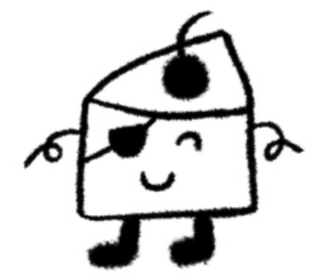 Mascotte 7 dessinée à la main : une part de gâteau souriante avec une cerise et un cache-œil